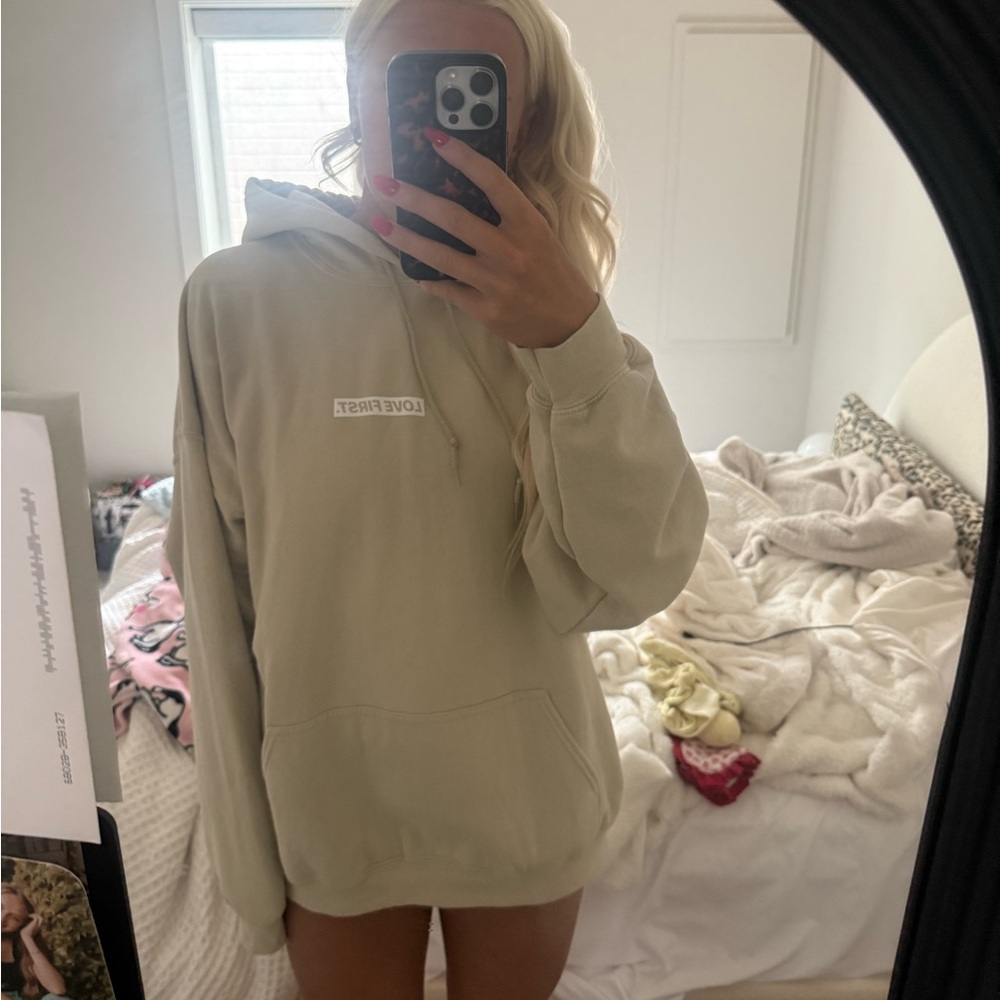 Love First Beige Hoodie